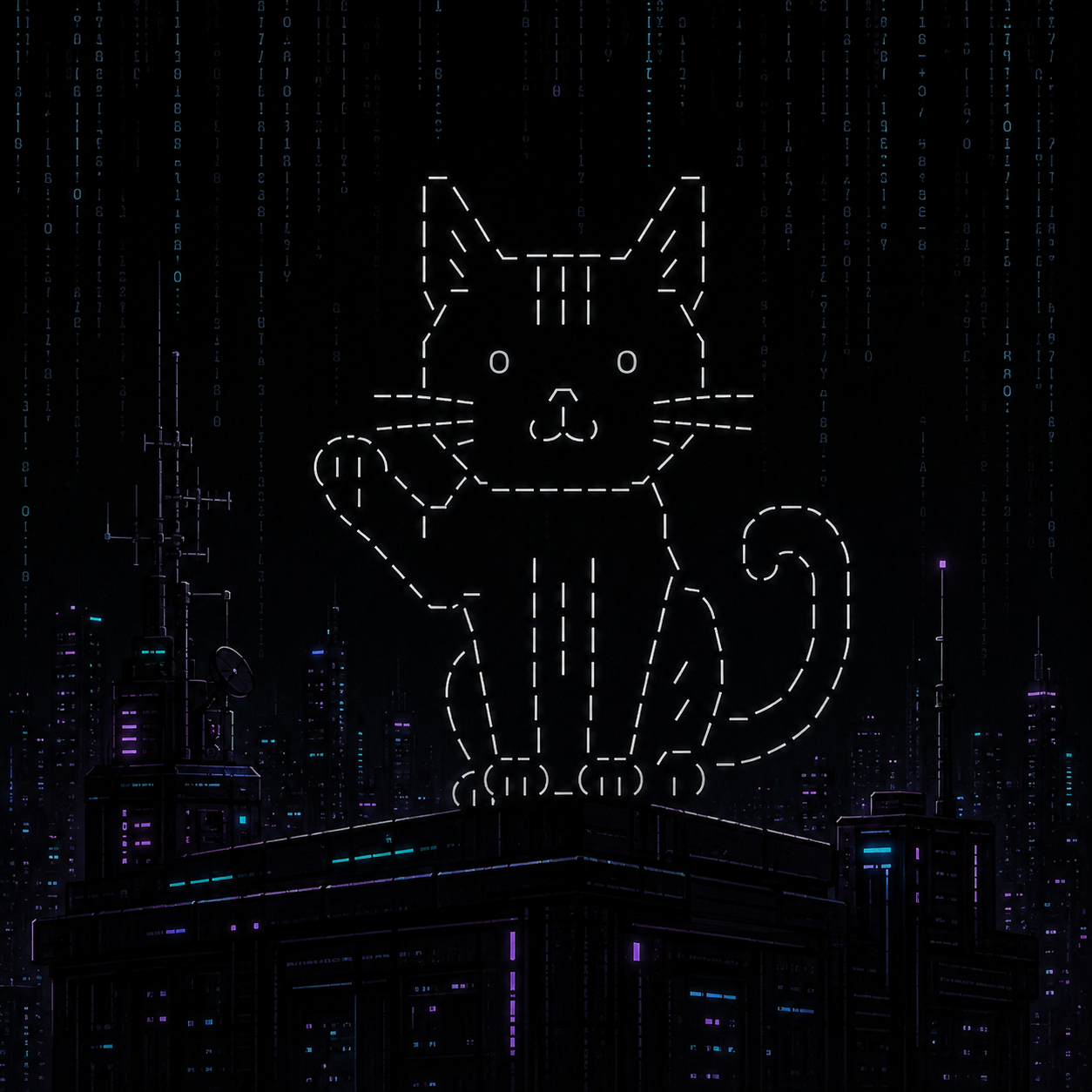 febucat overlooking the neon city