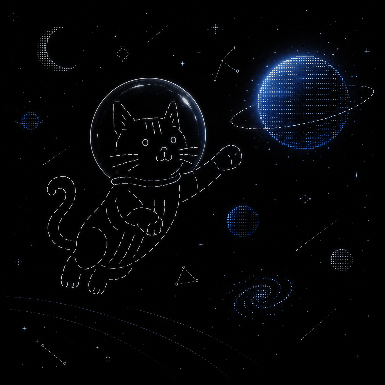 febucat floating through space